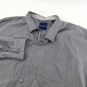 Tommy Bahama Mens 3XL Grey Micro Pattern Cotton Long Sleeve Button Down Shirt
